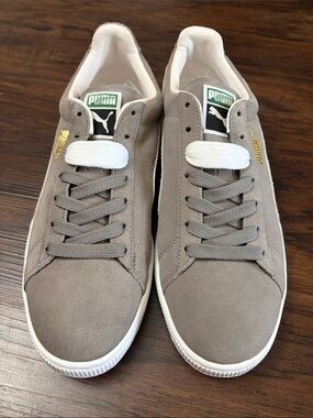 Puma Men's Suede Sneakers in Taupe with White Accents